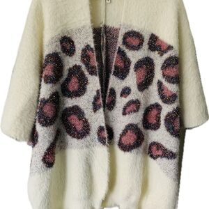 Anthropologie Kenzie Shimmer Wrap Leopard Print Sweater/Cardigan